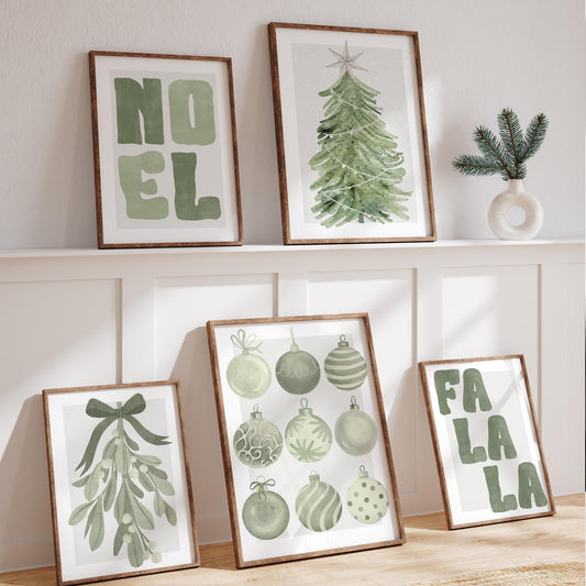Christmas Wall Art Prints Set  Green Christmas Decor Posters  Winter Gallery Wall Art  Watercolour Xmas Decoration | Seasonal Home Decor
