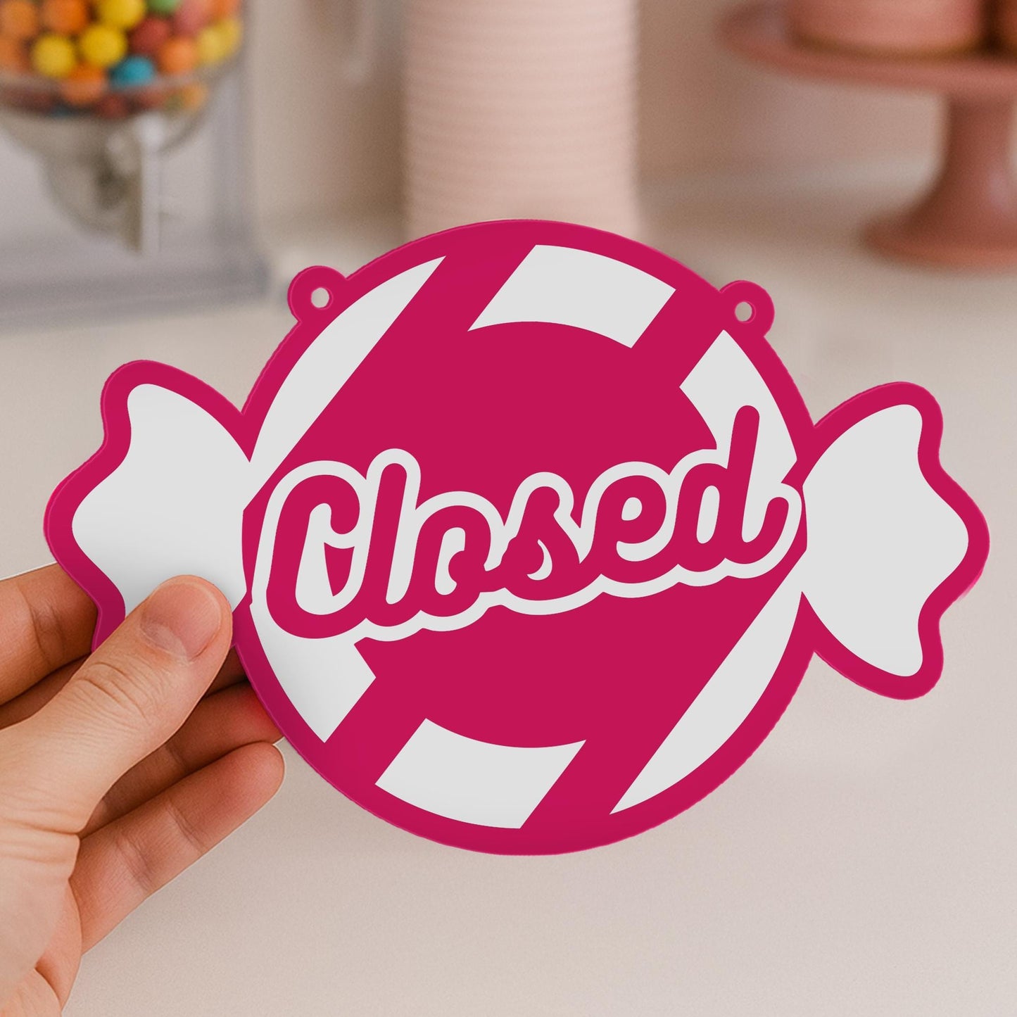 Shop Open & Closed Sign for Sweet Shop  01: Hanging Door Sign with Suction Cup, Custom Brand Colour Plaque, Sweet Shop Window Display