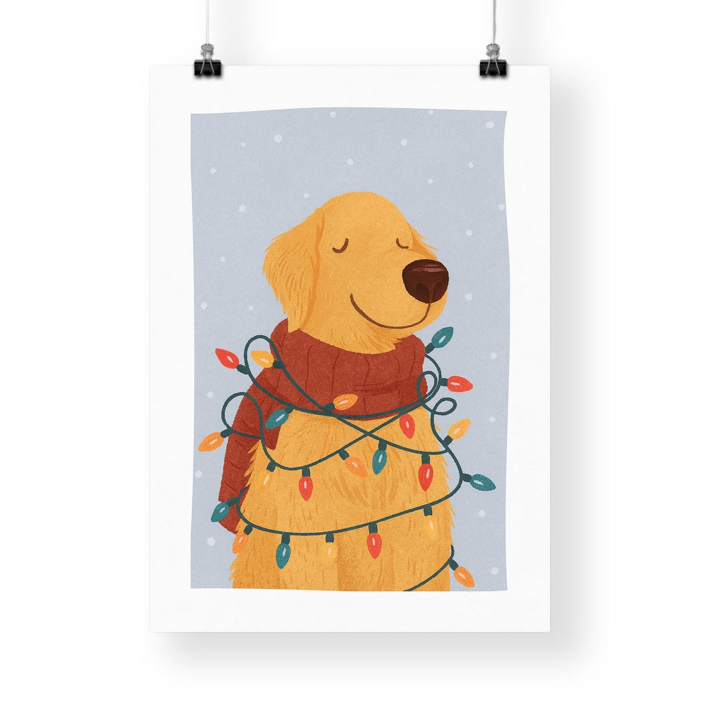 Christmas Dog Print  Golden Retriever  Festive Xmas Wall Art  Cute Christmas Pet Poster  Seasonal Home Decor  Gift For Dog Lover