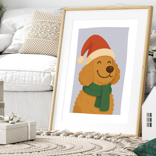 Christmas Dog Wall Art  Cockapoo in Santa Hat Print  Festive Xmas Pet Poster  Cute Christmas Seasonal Home Decor  Gift For Dog Lover