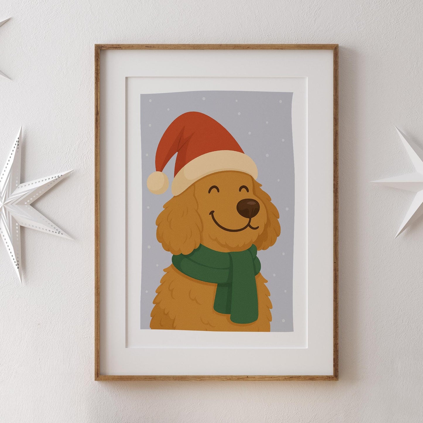 Christmas Dog Wall Art  Cockapoo in Santa Hat Print  Festive Xmas Pet Poster  Cute Christmas Seasonal Home Decor  Gift For Dog Lover