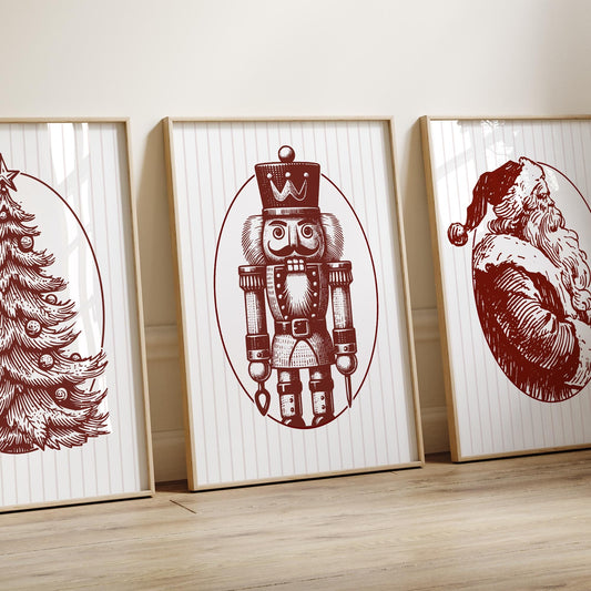 Christmas Nutcracker Print  Red Sketch Xmas Wall Art  Festive Poster  Vintage Traditional Christmas Illustration  Seasonal Home Decor