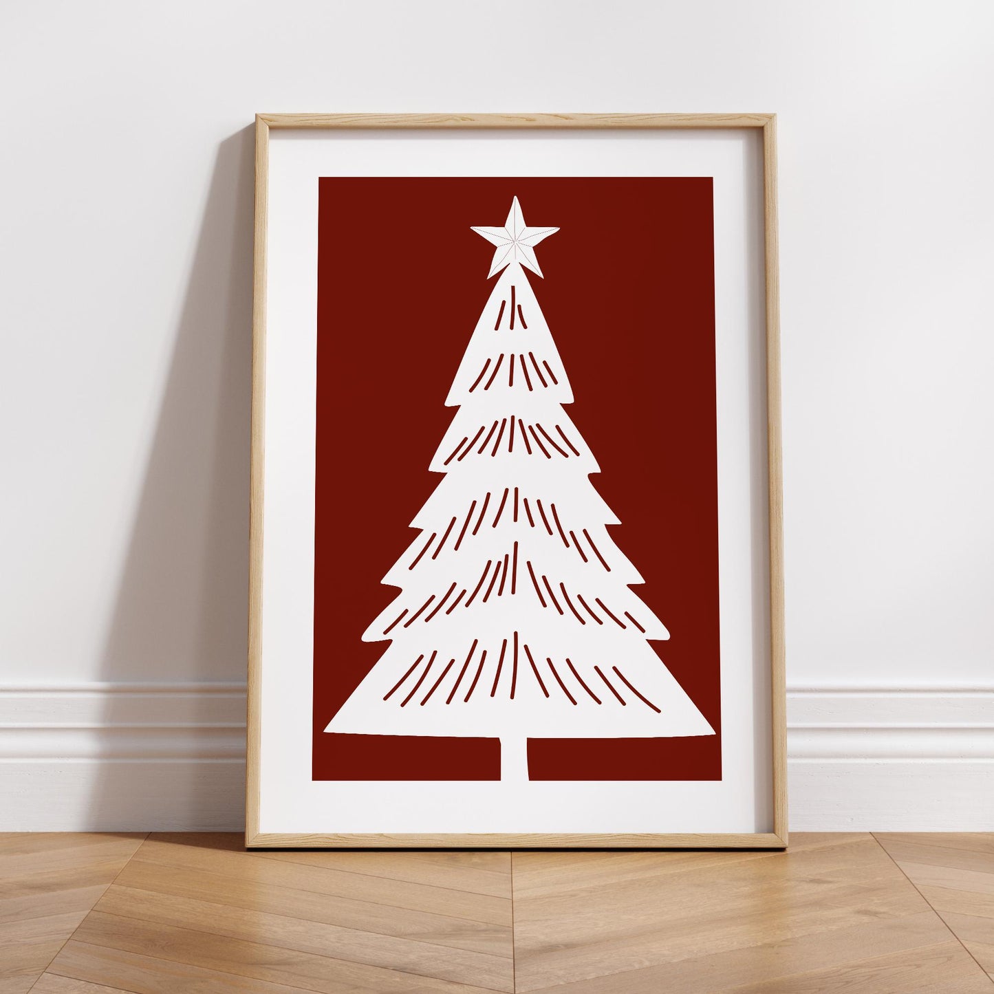 Christmas Tree Wall Art  Minimal Red Xmas Print  Modern Christmas Poster for Festive Gallery Wall   Seasonal Home Decor