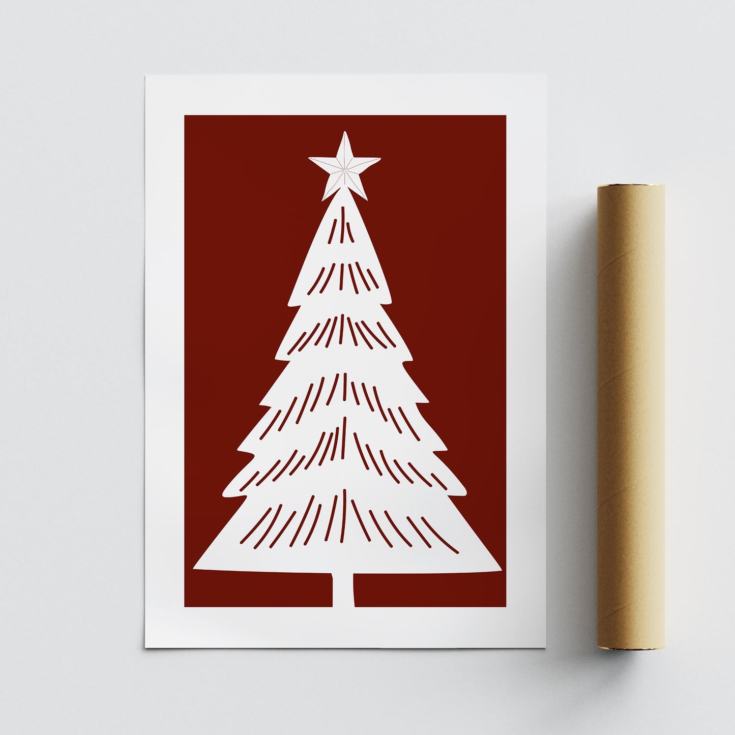 Christmas Tree Wall Art  Minimal Red Xmas Print  Modern Christmas Poster for Festive Gallery Wall   Seasonal Home Decor