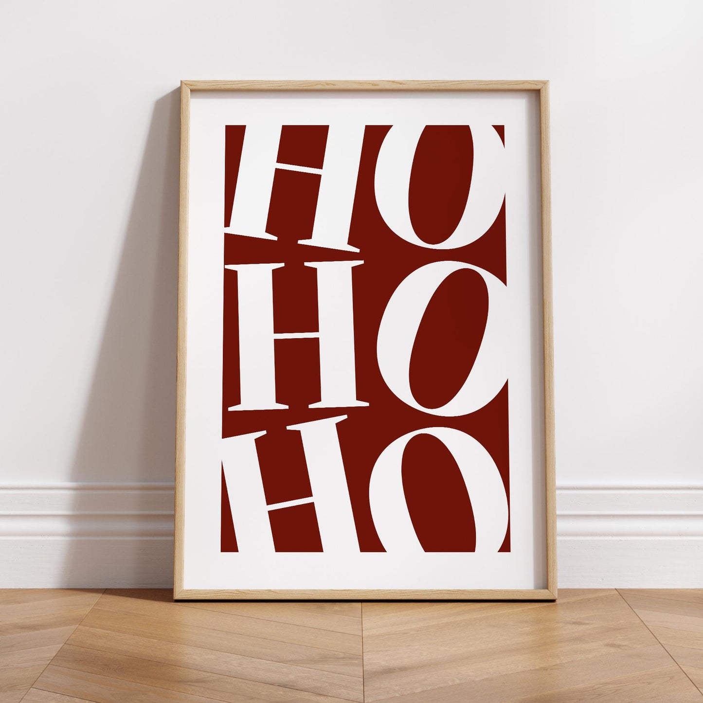 Ho Ho Ho Christmas Wall Art  Minimal Red Typography Poster  Modern Festive Print for Gallery Wall   Seasonal Home Decor