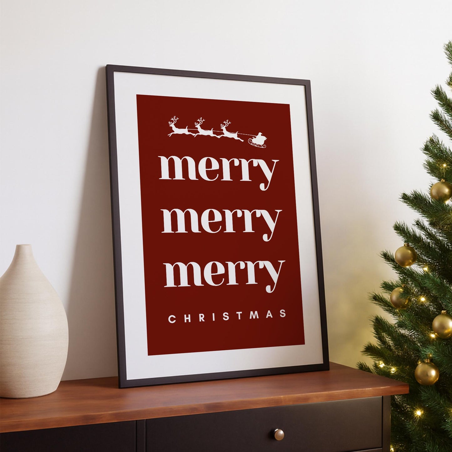 Merry Christmas Wall Art  Minimal Red Xmas Poster  Modern Typography Print for Festive Gallery Wall   Seasonal Home Decor