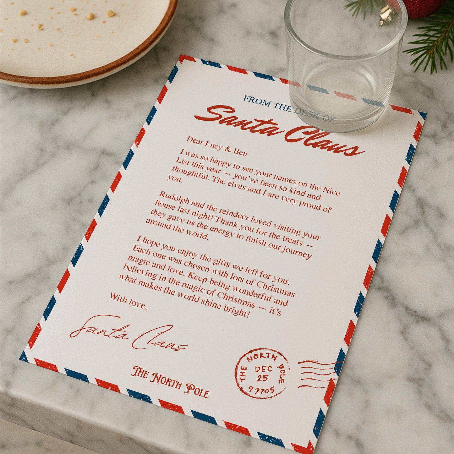 Personalised Letter from Santa Claus  Santa Letter 2: Airmail Design, Custom Name Christmas Letter from The North Pole  Keepsake for Kids