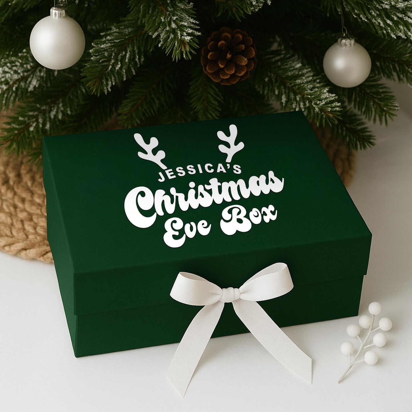 Personalised Christmas Eve Box Vinyl Sticker  Antlers: Custom Name Reindeer Antler Design | Christmas Box Decal | Kids Festive Tradition