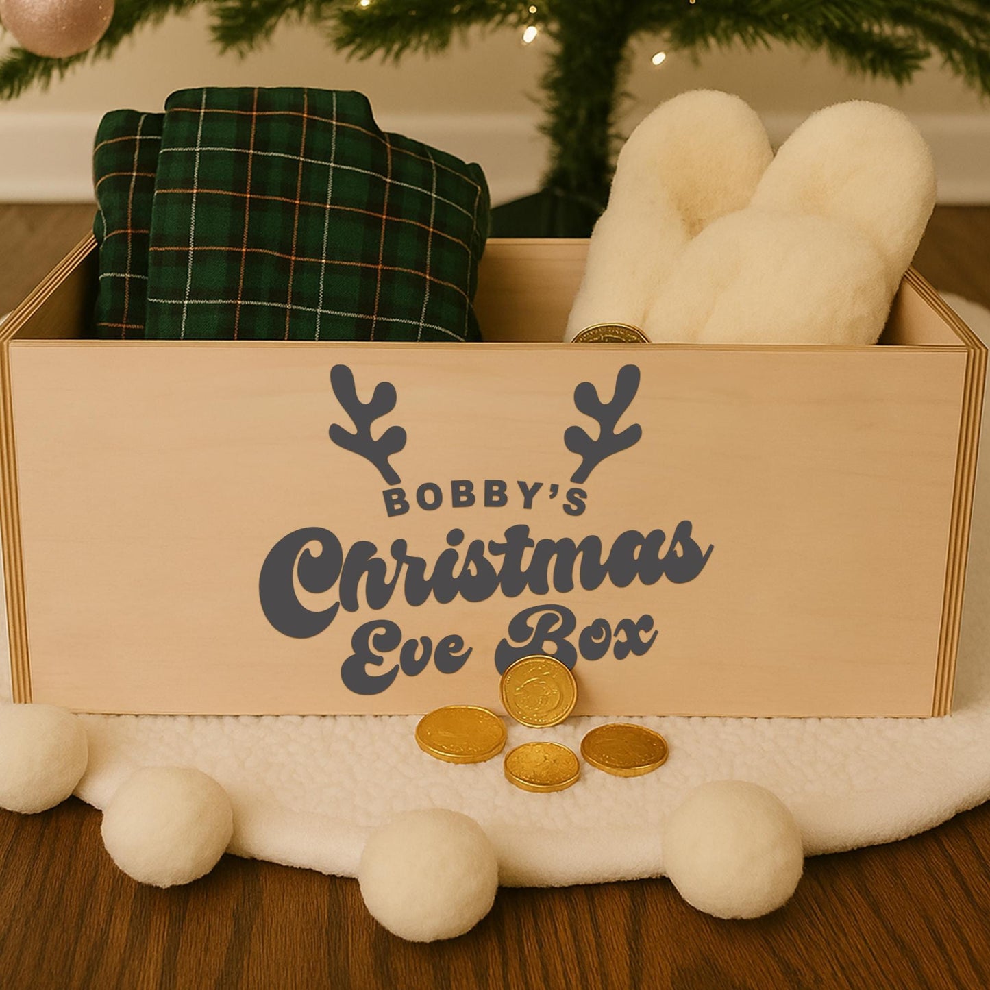 Personalised Christmas Eve Box Vinyl Sticker  Antlers: Custom Name Reindeer Antler Design | Christmas Box Decal | Kids Festive Tradition