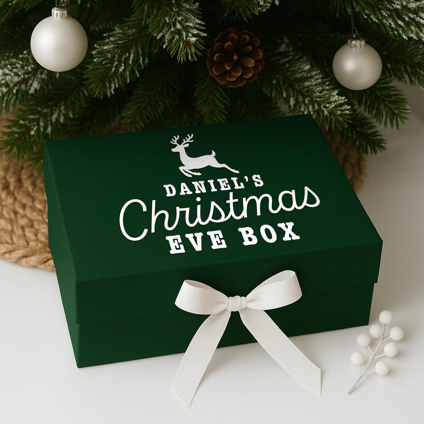 Personalised Christmas Eve Box Vinyl Sticker  Classic Reindeer Design | Custom Name Decal | Christmas Eve Gift Box Label | Xmas Tradition