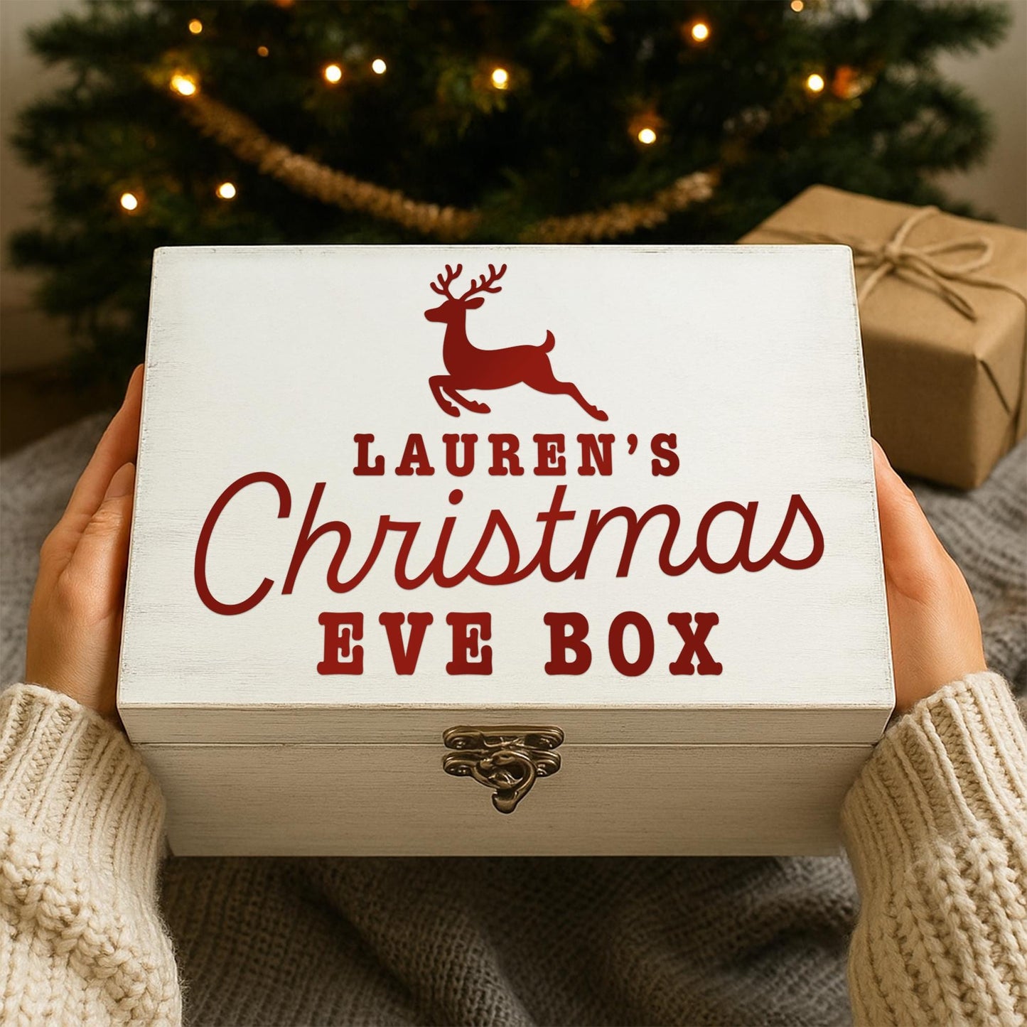 Personalised Christmas Eve Box Vinyl Sticker  Classic Reindeer Design | Custom Name Decal | Christmas Eve Gift Box Label | Xmas Tradition