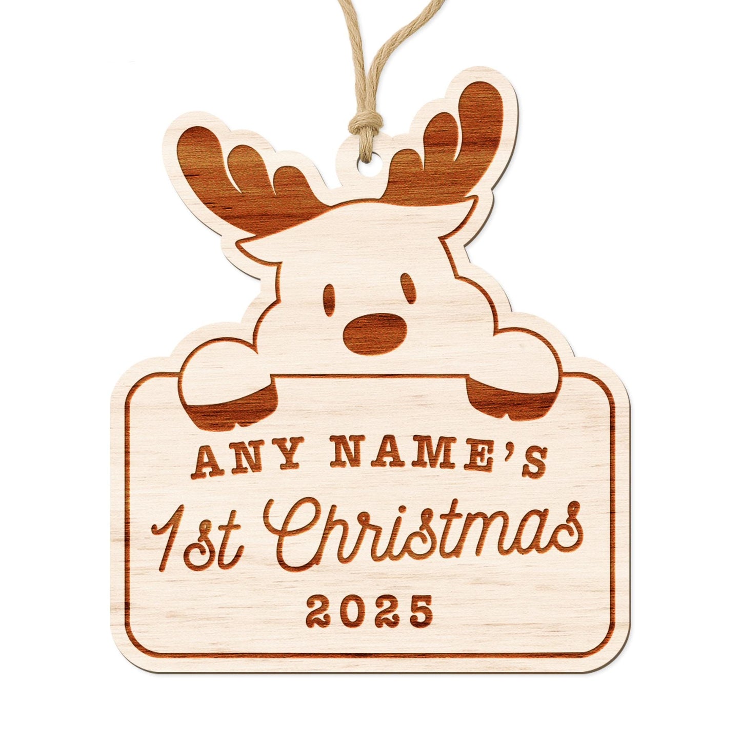 Personalised Babys First Christmas Wooden Ornament  Reindeer: Custom Name & Year Keepsake Xmas Decoration | Babys 1st Christmas Gift