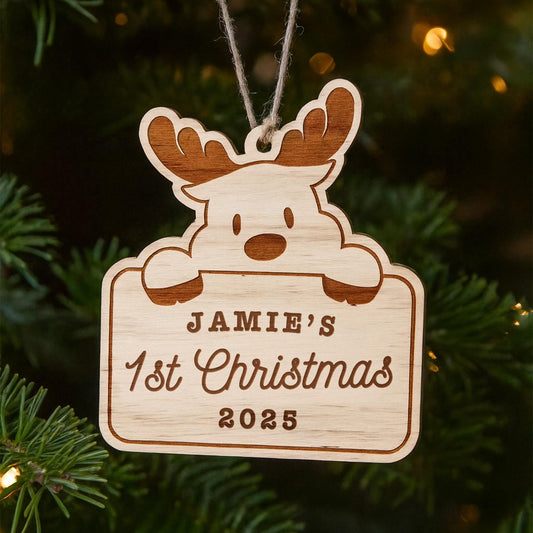 Personalised Babys First Christmas Wooden Ornament  Reindeer: Custom Name & Year Keepsake Xmas Decoration | Babys 1st Christmas Gift