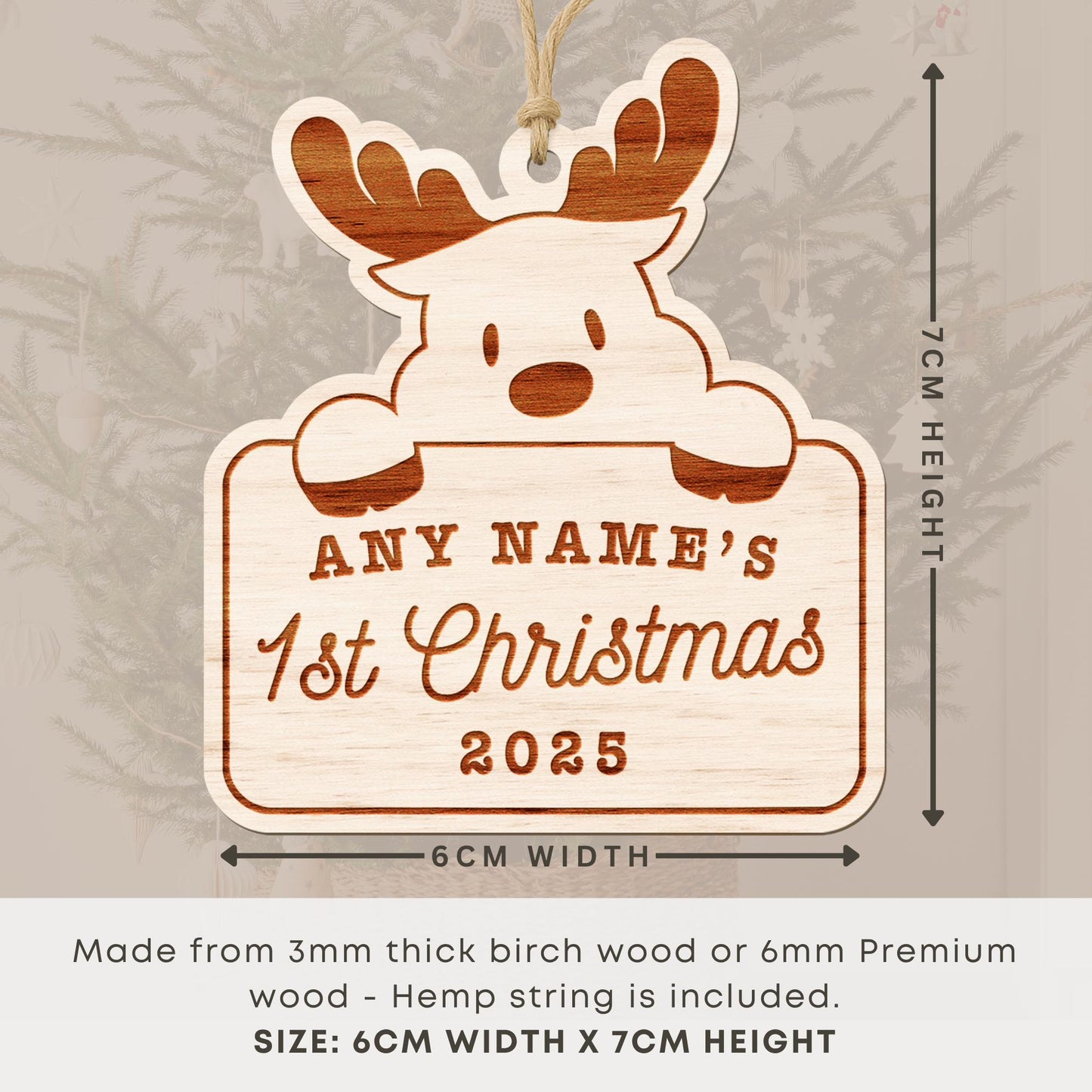 Personalised Babys First Christmas Wooden Ornament  Reindeer: Custom Name & Year Keepsake Xmas Decoration | Babys 1st Christmas Gift