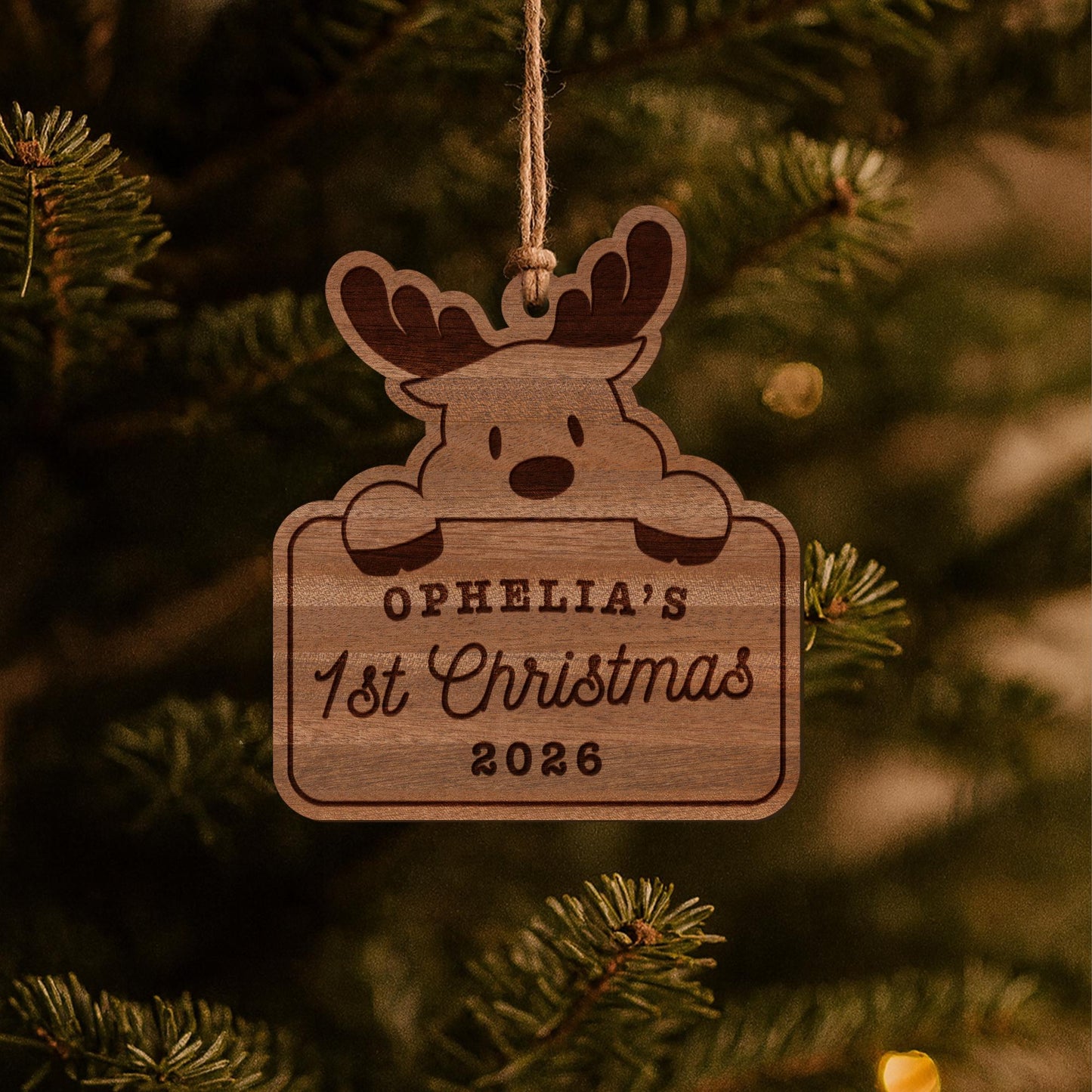 Personalised Babys First Christmas Wooden Ornament  Reindeer: Custom Name & Year Keepsake Xmas Decoration | Babys 1st Christmas Gift
