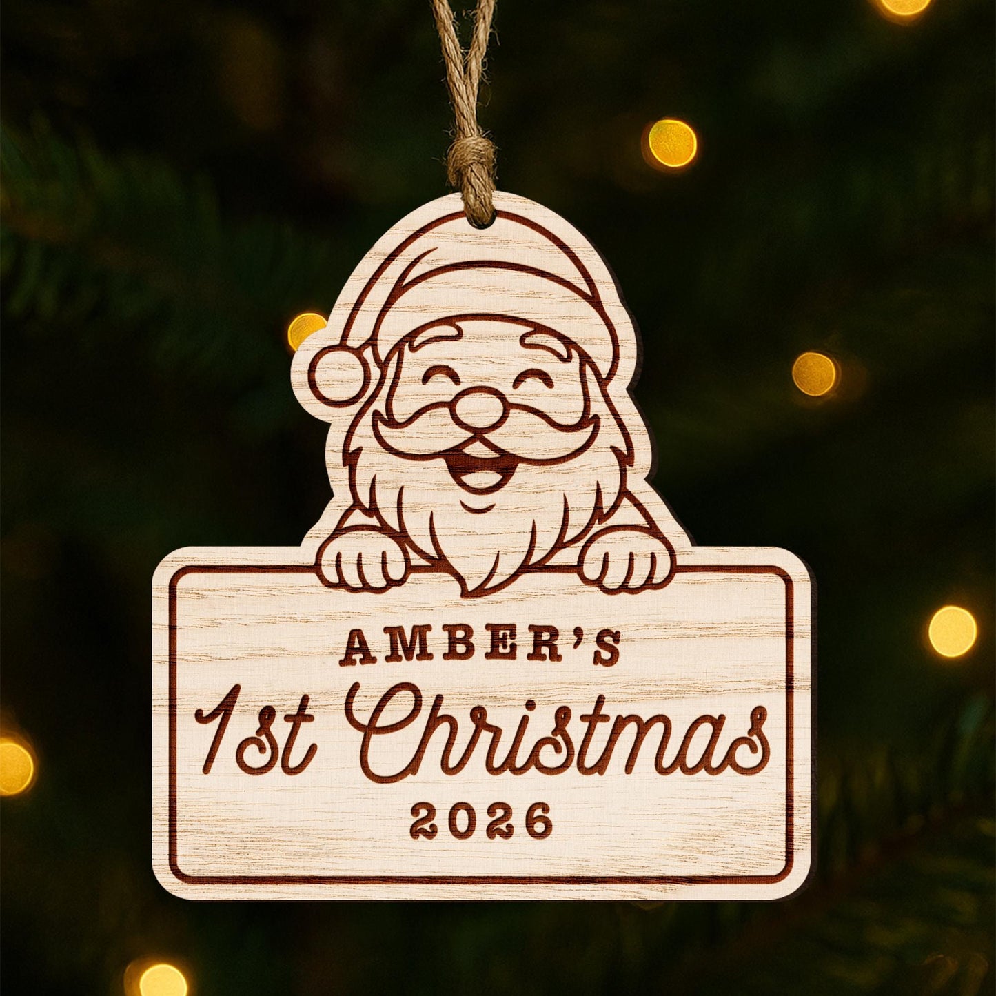 Personalised Wooden Christmas Bauble  Santa: Custom Babys First Christmas Ornament | Engraved Name & Year Keepsake | Babys Name 1st Xmas