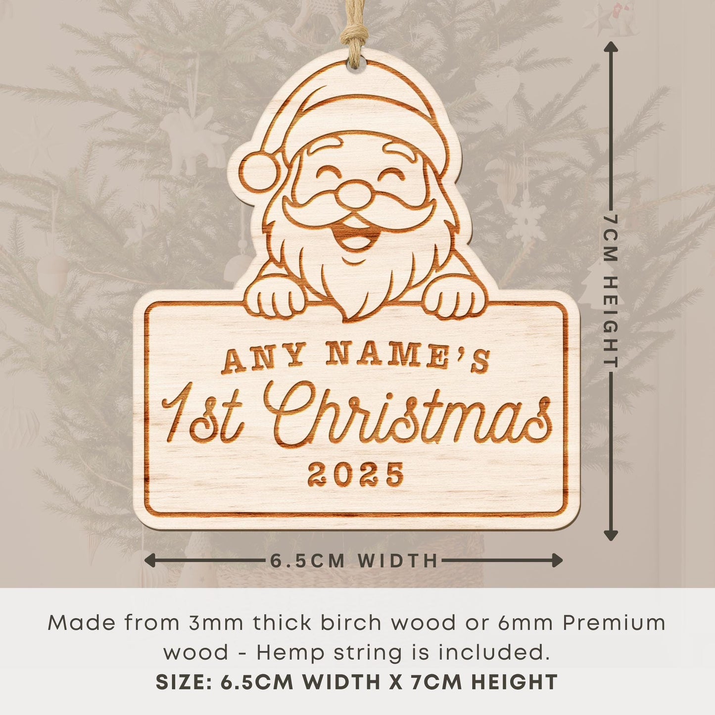 Personalised Wooden Christmas Bauble  Santa: Custom Babys First Christmas Ornament | Engraved Name & Year Keepsake | Babys Name 1st Xmas