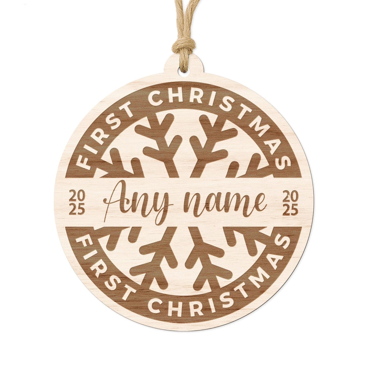 Personalised Babys First Christmas Wooden Bauble  Snowflake: Engraved Name & Year Ornament | Custom Babys 1st Xmas Decoration Gift