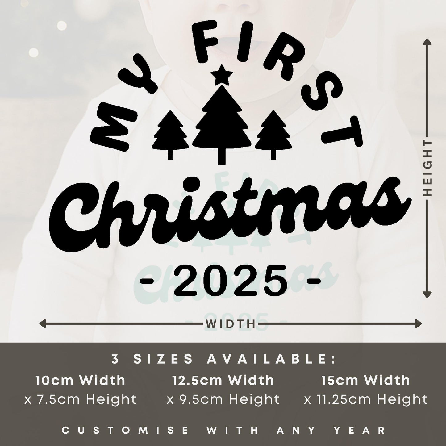 Personalised My First Christmas Iron On Transfer   3 Trees: Baby Bodysuit Vinyl Decal | Custom Year Iron On for Baby Grow, Bib or Sleepsuit