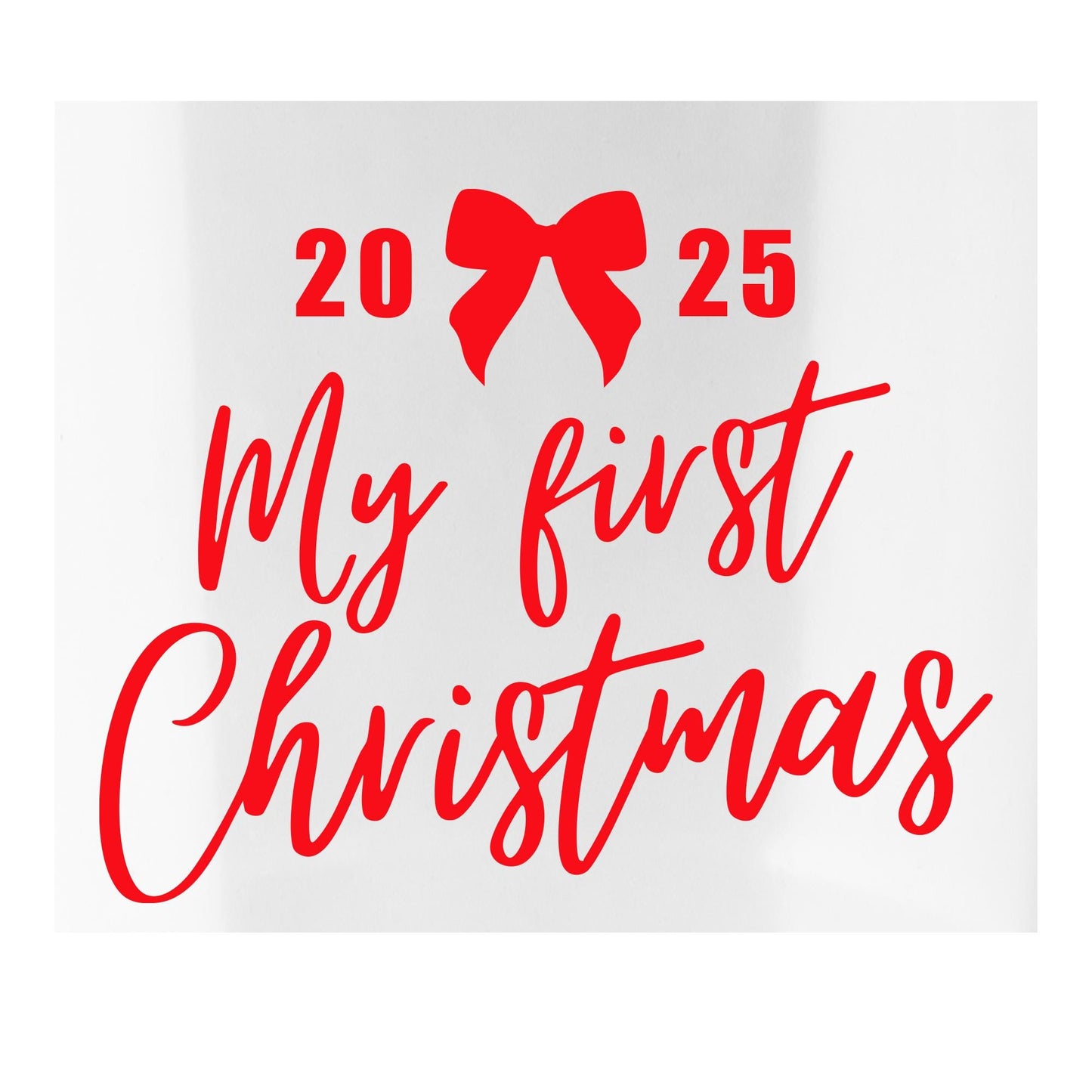 Custom My First Christmas Iron On Transfer  Elegant Script with Bow | Baby Grow DIY Vinyl Decal | Personalised Year First Christmas Outfit