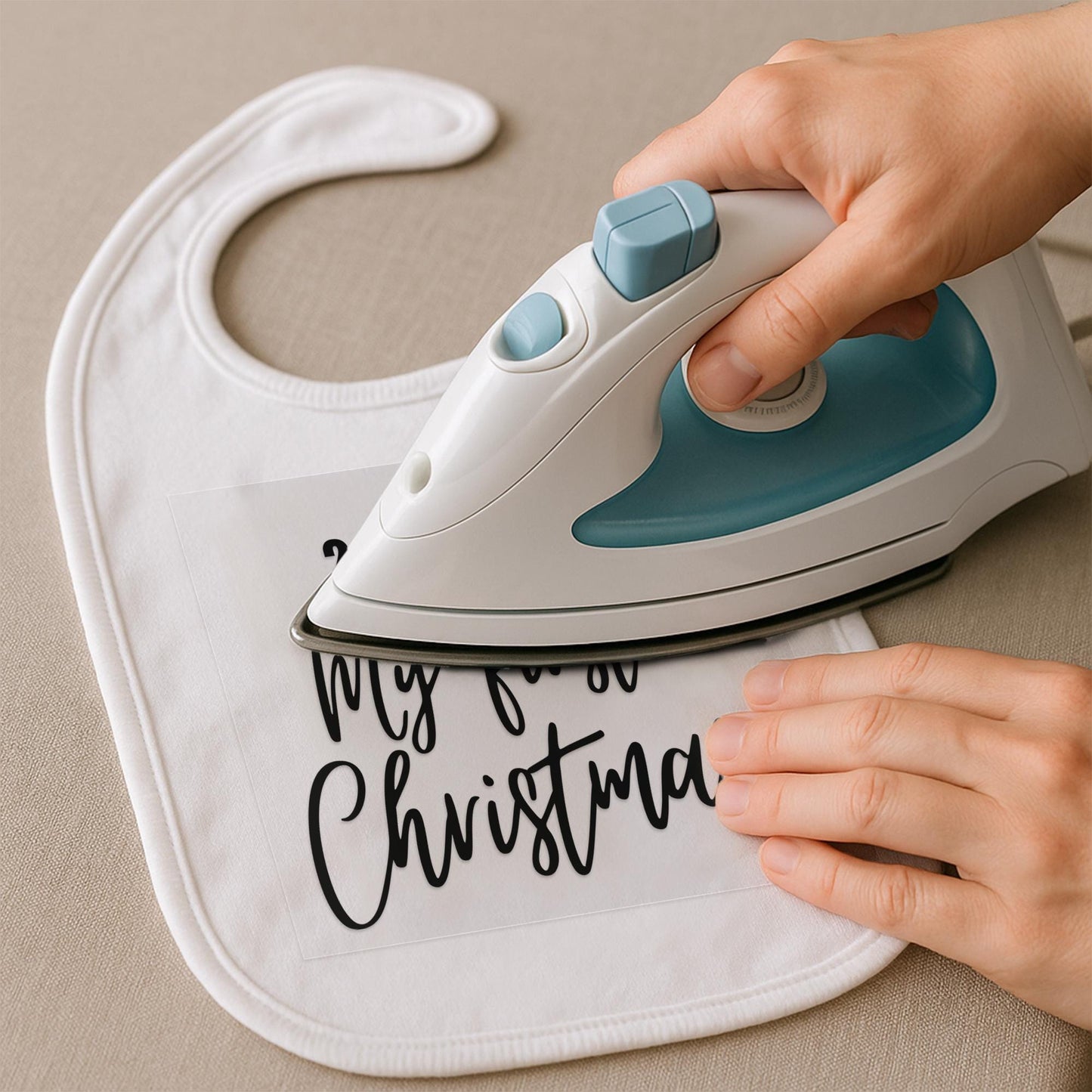 Custom My First Christmas Iron On Transfer – Elegant Script with Bow | Baby Grow DIY Vinyl Decal | Personalised Year First Christmas Outfit