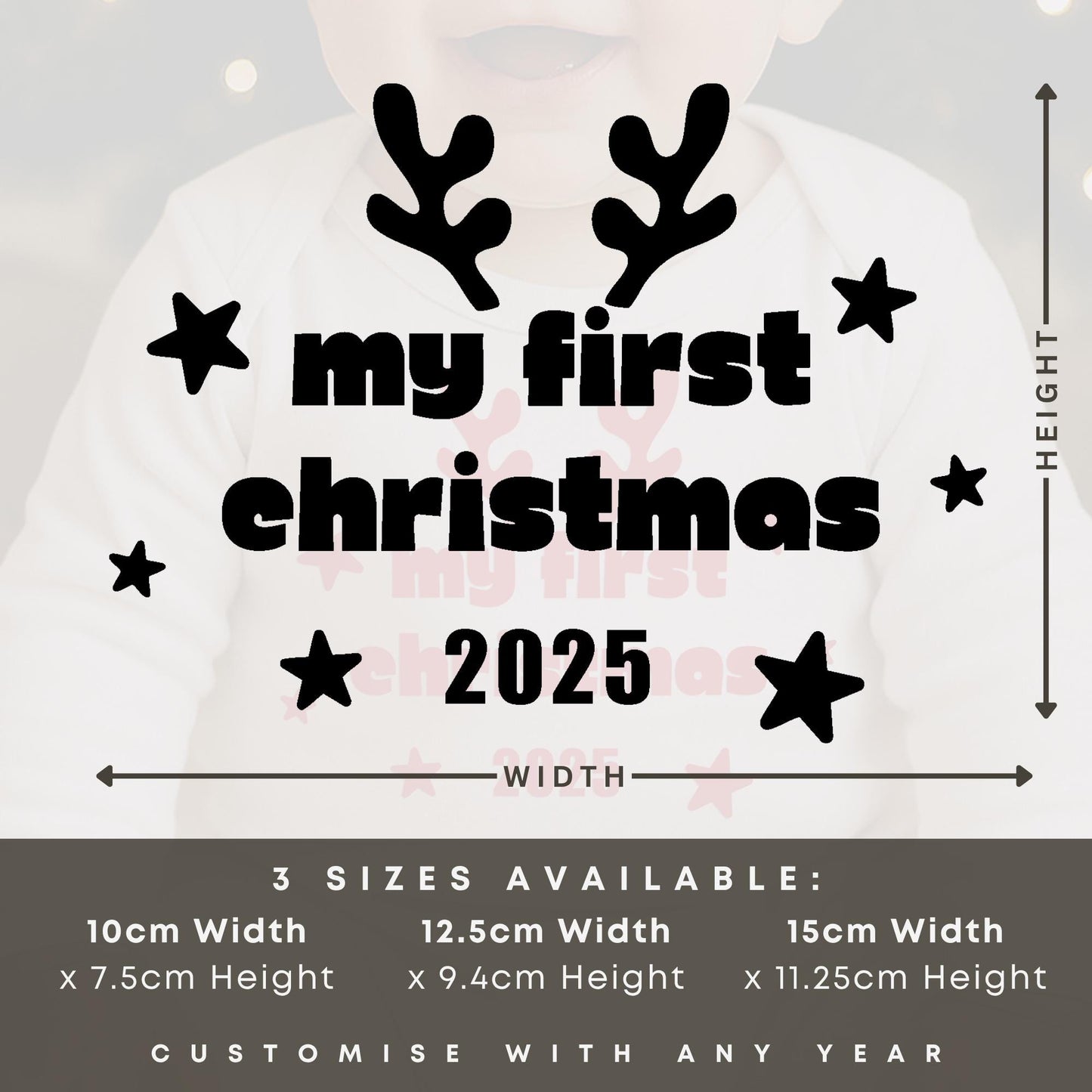 My First Christmas Iron On Transfer  Reindeer Antlers Baby Grow or Bib Decal | DIY Christmas Baby Outfit | Custom Year Iron On for 1st Xmas