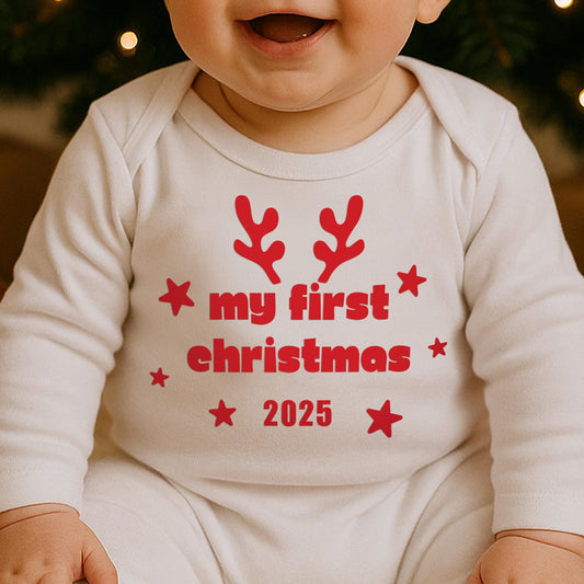 My First Christmas Iron On Transfer  Reindeer Antlers Baby Grow or Bib Decal | DIY Christmas Baby Outfit | Custom Year Iron On for 1st Xmas
