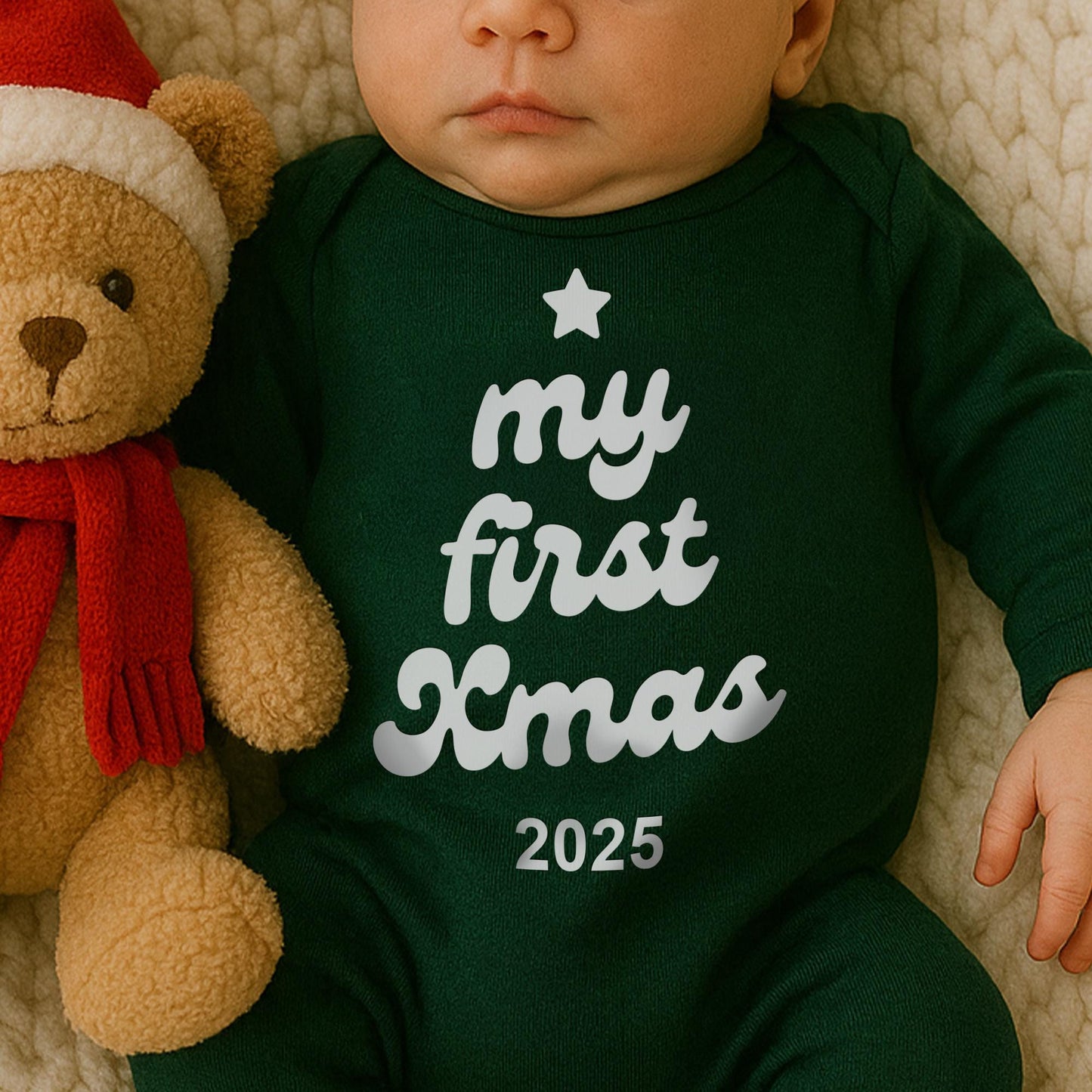 Custom My First Xmas Iron On Transfer  Christmas Tree Shape | Personalised Baby Grow Vinyl Decal | DIY Babys First Christmas Outfit