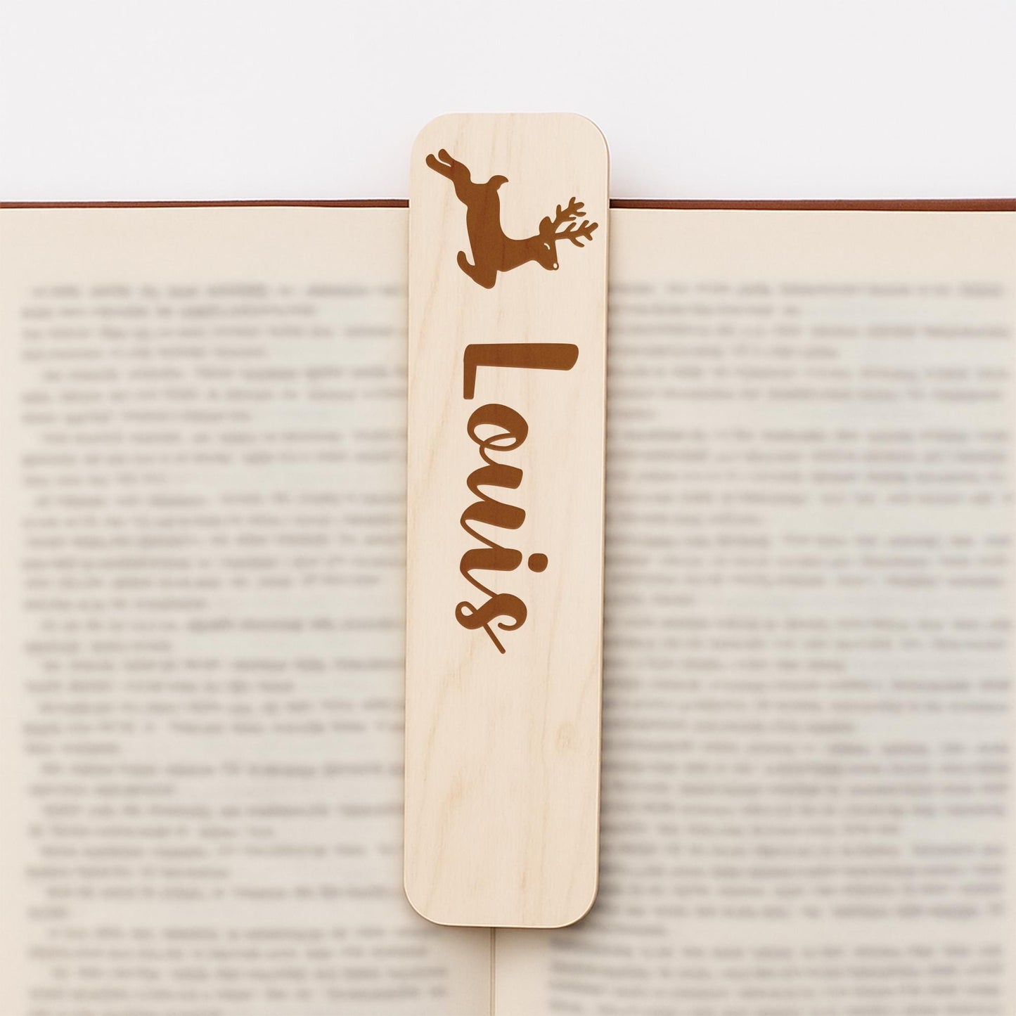 Personalised Bookmark - Reindeer Jumping: Custom Name Wooden Christmas Book Lover Gift   Present for Readers, Stocking Filler, Secret Santa