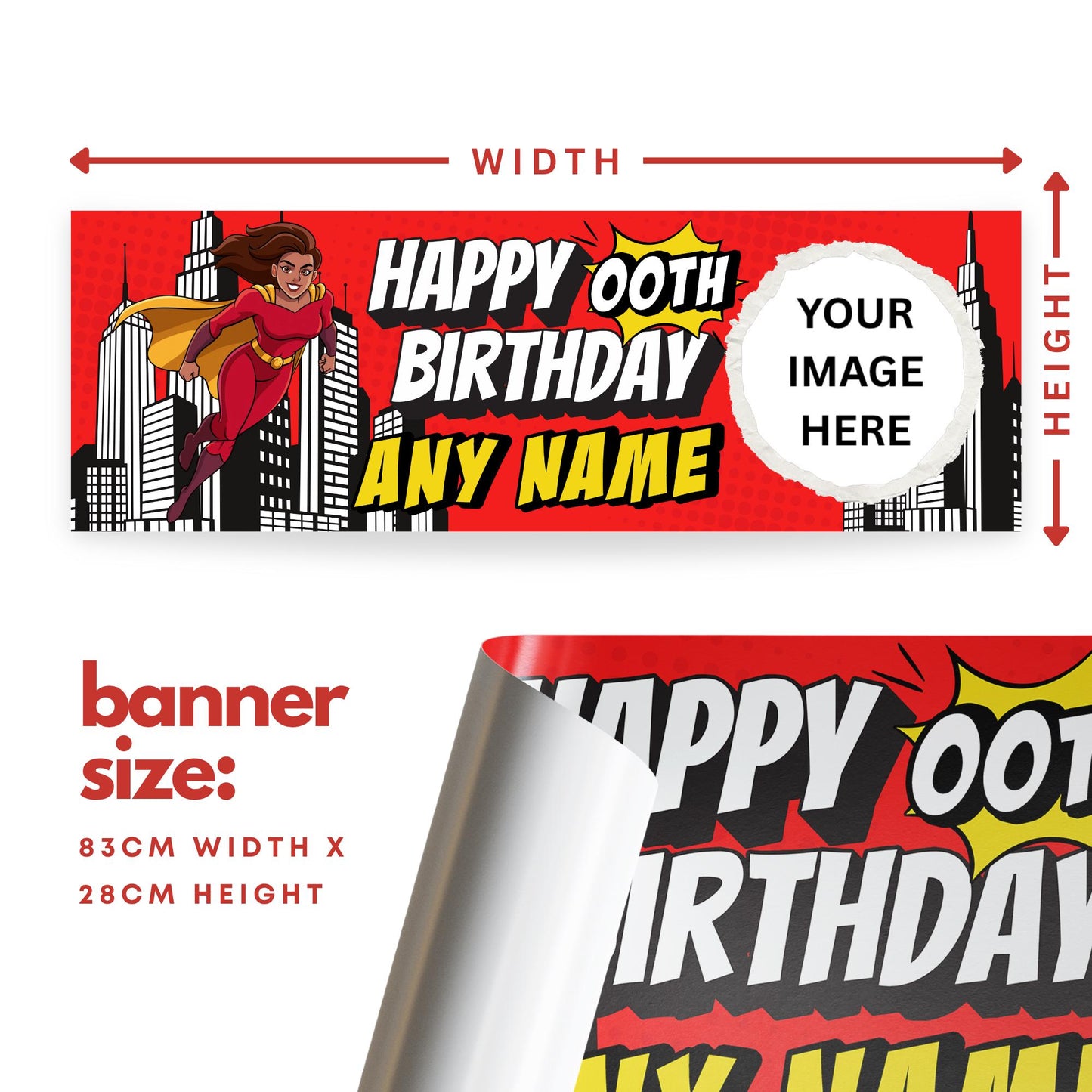 Personalised Superhero Birthday Banner with Photo  Custom Party Decoration, Comic Style Girl Superhero Birthday Banner for Kids
