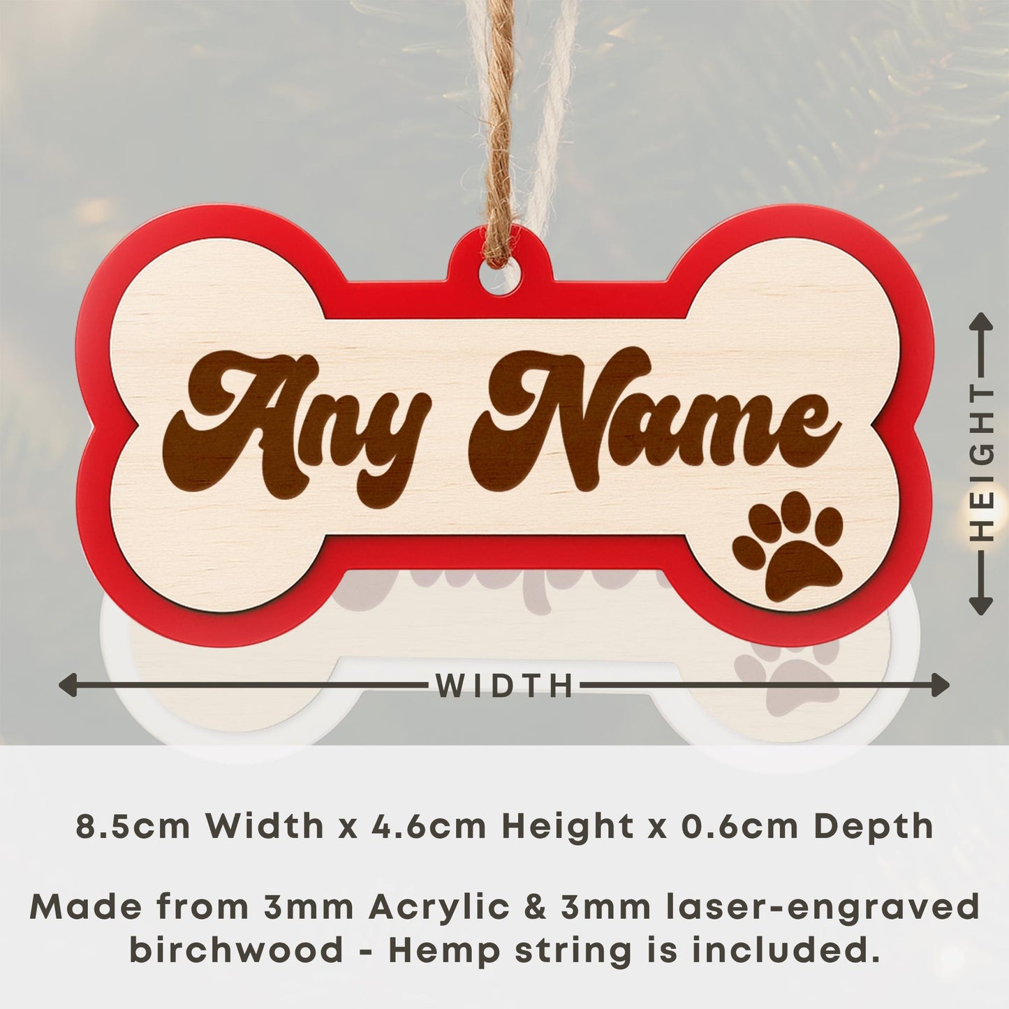 Personalised Dog Bone - Layered Bauble 1: Custom Pet Name Christmas Tree Decoration  Dog's First Christmas Ornament  Dog Gift Keepsake
