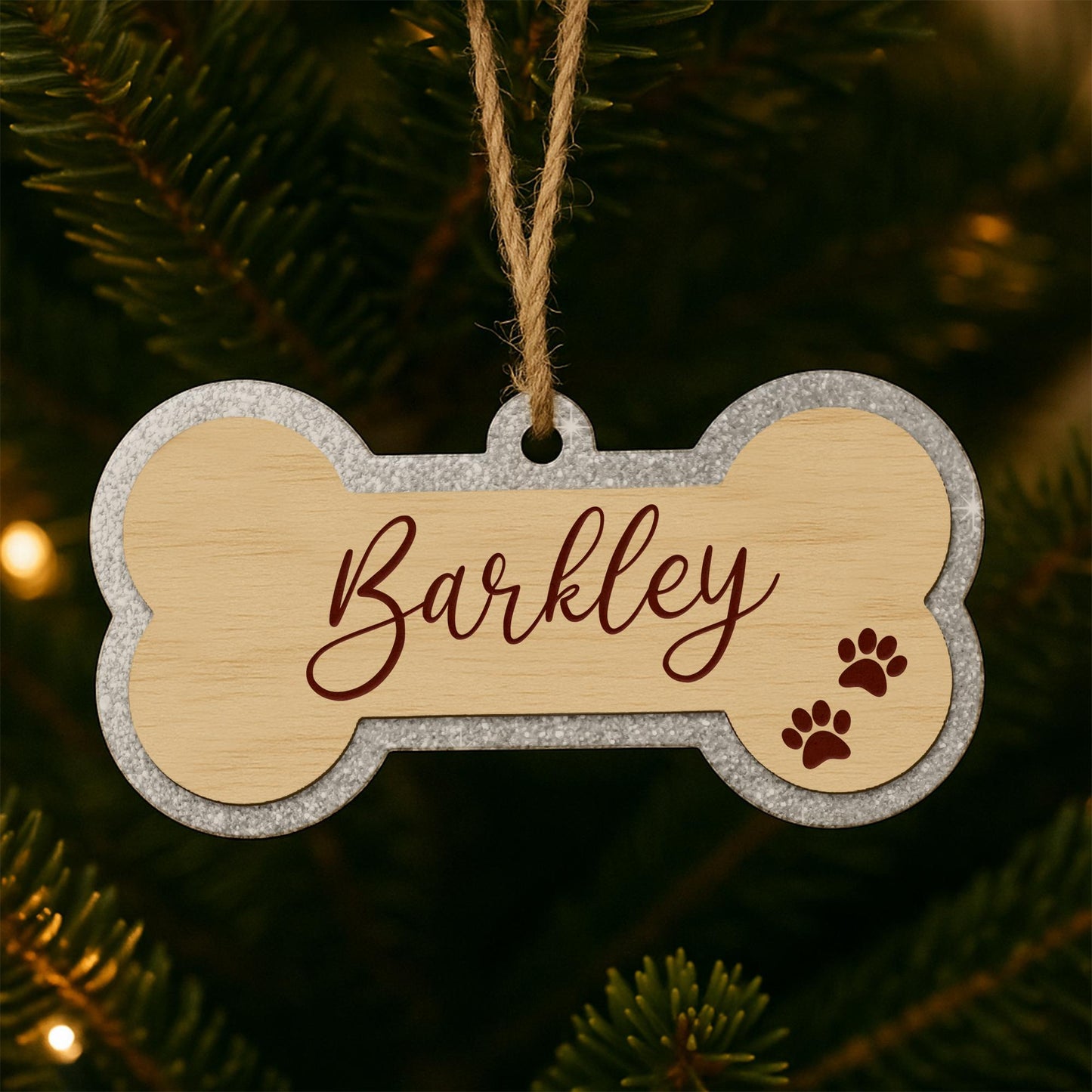 Personalised Dog Bone Christmas Ornament  Layered Bone 2: Custom Pet Name Decoration  Pet First Christmas Bauble Keepsake  Dog Lover Gift