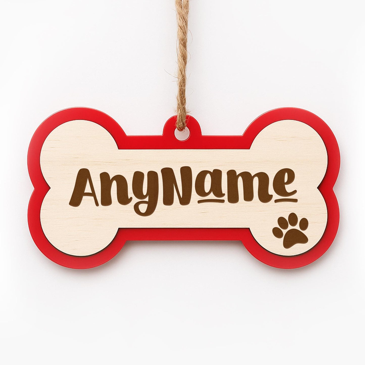 Personalised Dog Name Christmas Ornament - Dog Bone Layered Bauble 3: Custom Pet Name Xmas Tree Decoration Gift  First Christmas Keepsake