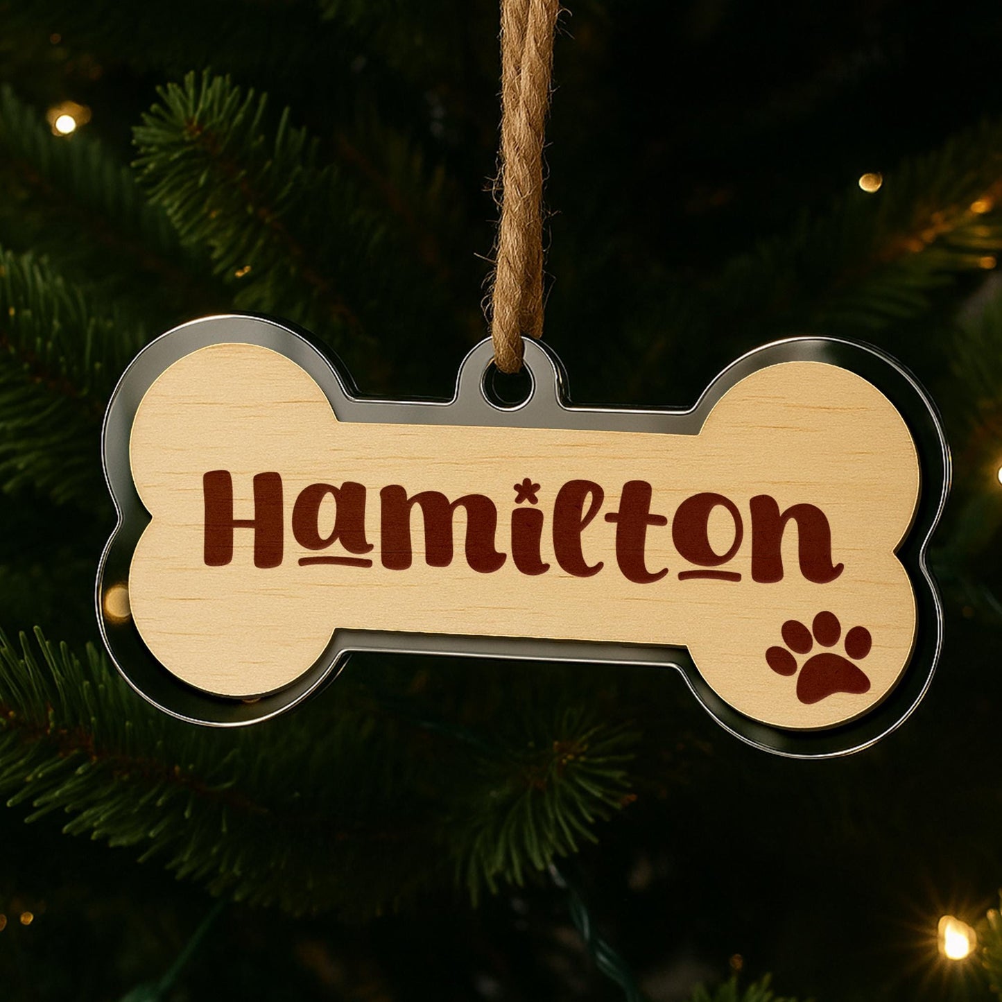 Personalised Dog Name Christmas Ornament - Dog Bone Layered Bauble 3: Custom Pet Name Xmas Tree Decoration Gift  First Christmas Keepsake