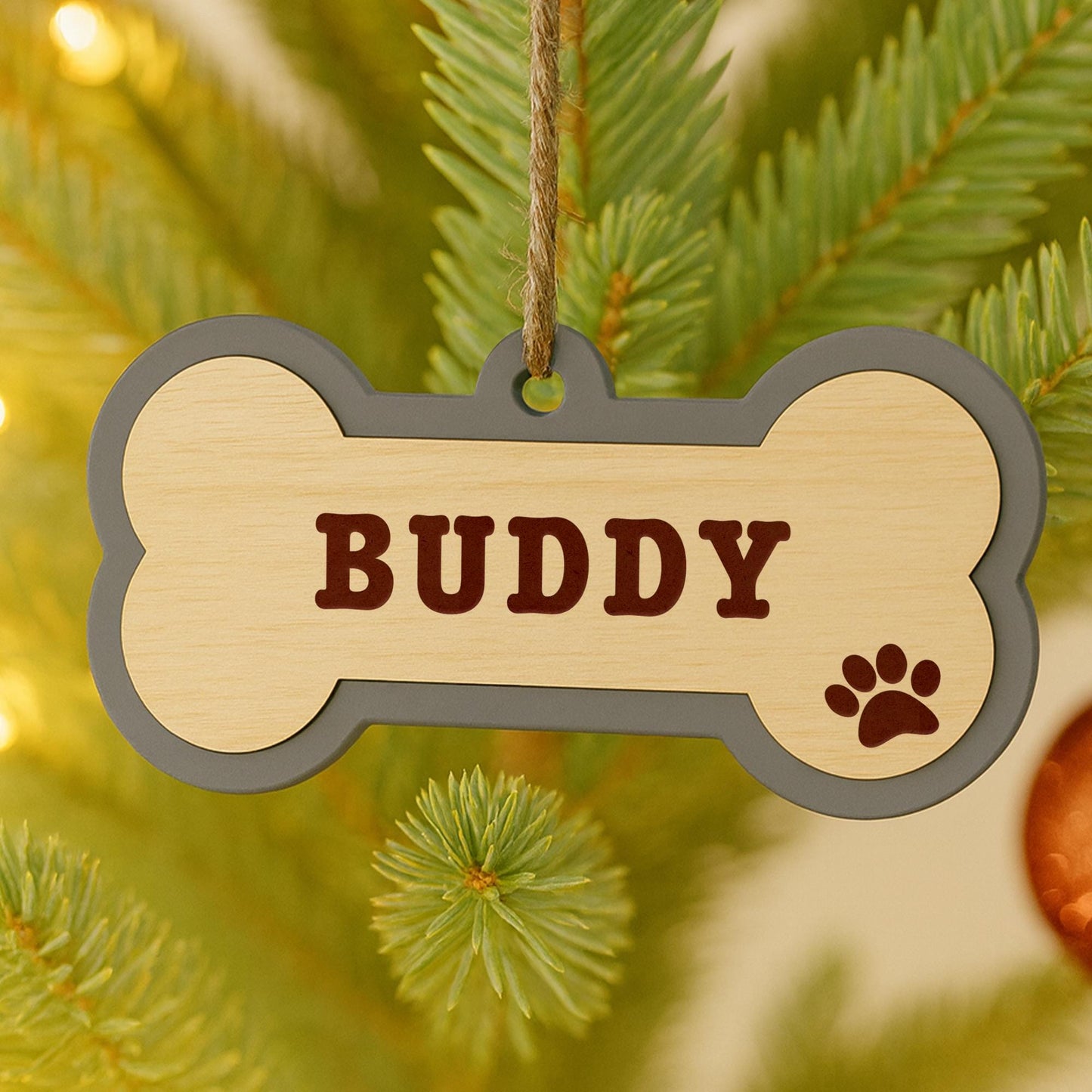 Personalised Dog Christmas Ornament  Dog Bone Layered Bauble 4: Custom Dog Name Xmas Tree Decoration  First Christmas Keepsake Gift