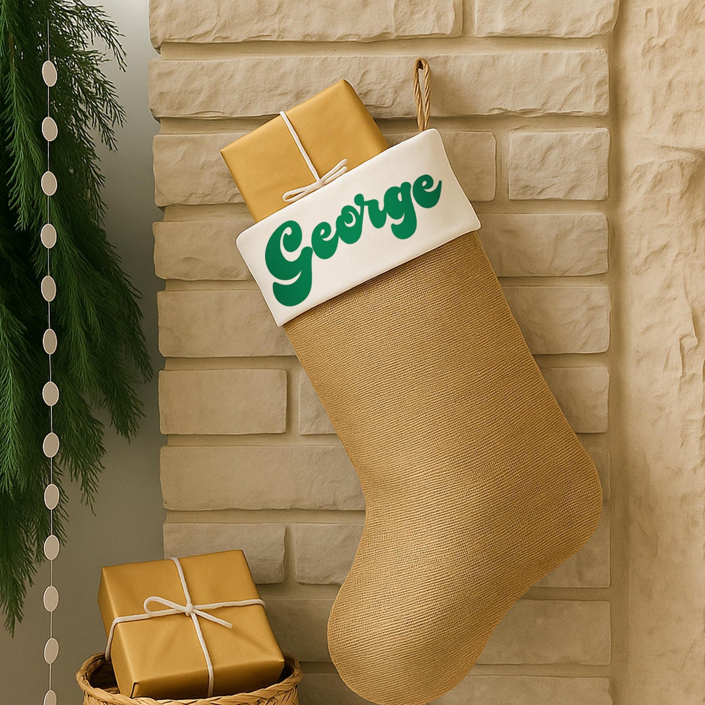 Personalised Christmas Name Iron On Sticker  Font 1 | Festive Retro Custom Heat Transfer Vinyl for Christmas Stockings, Santa Sacks & Gifts