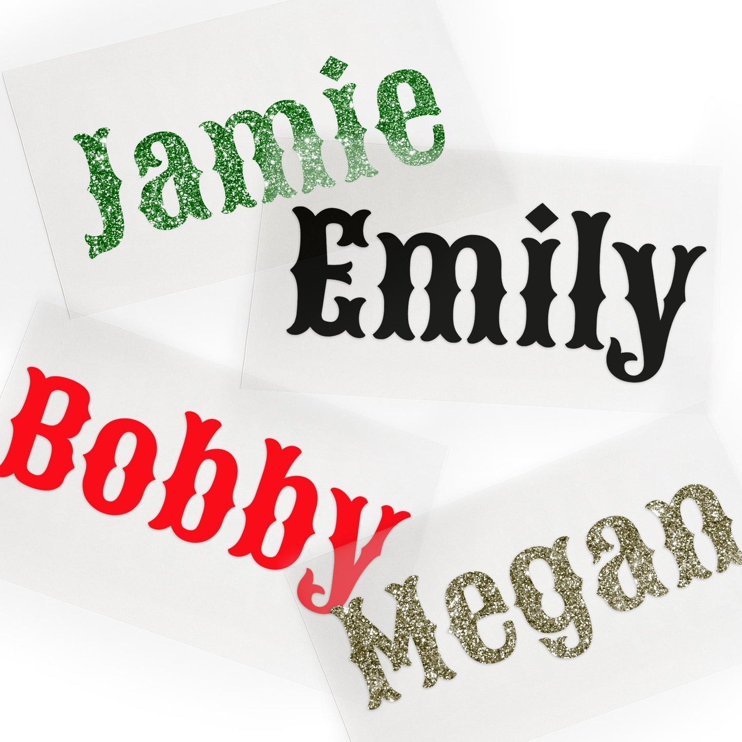 Personalised Christmas Name Iron On Sticker  Font 5 | Vintage Retro Custom Heat Transfer Vinyl for Christmas Stockings, Santa Sacks & Gifts