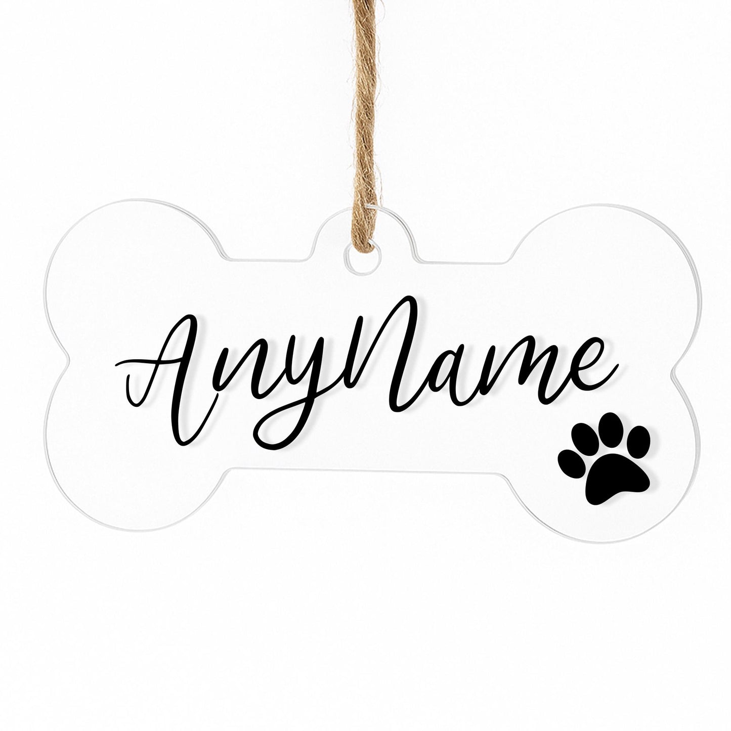 Personalised Clear Dog Bone Christmas Bauble  Custom Pet Ornament with Name & Paw print | Puppys First Christmas Gift | Dog Keepsake