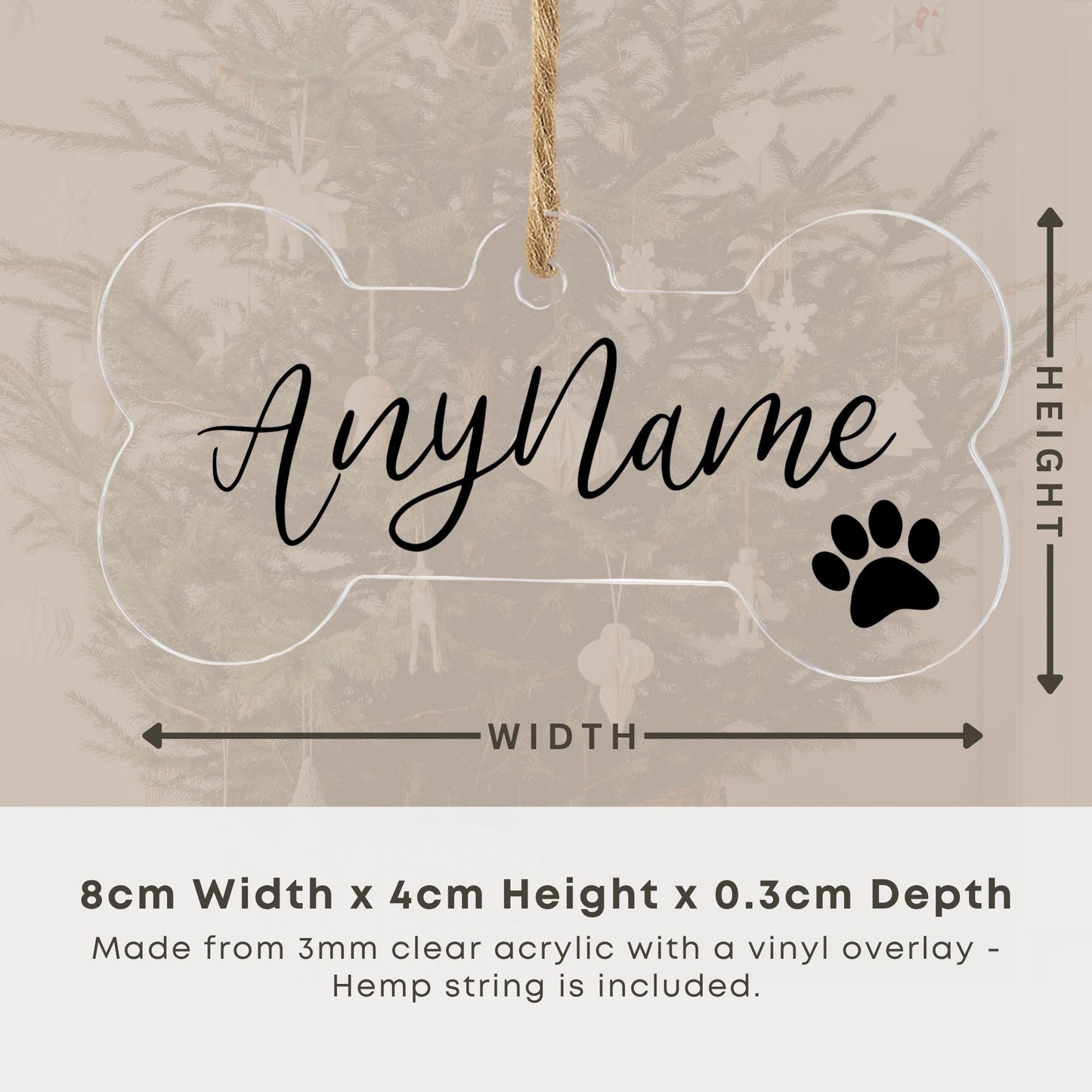 Personalised Clear Dog Bone Christmas Bauble  Custom Pet Ornament with Name & Paw print | Puppys First Christmas Gift | Dog Keepsake