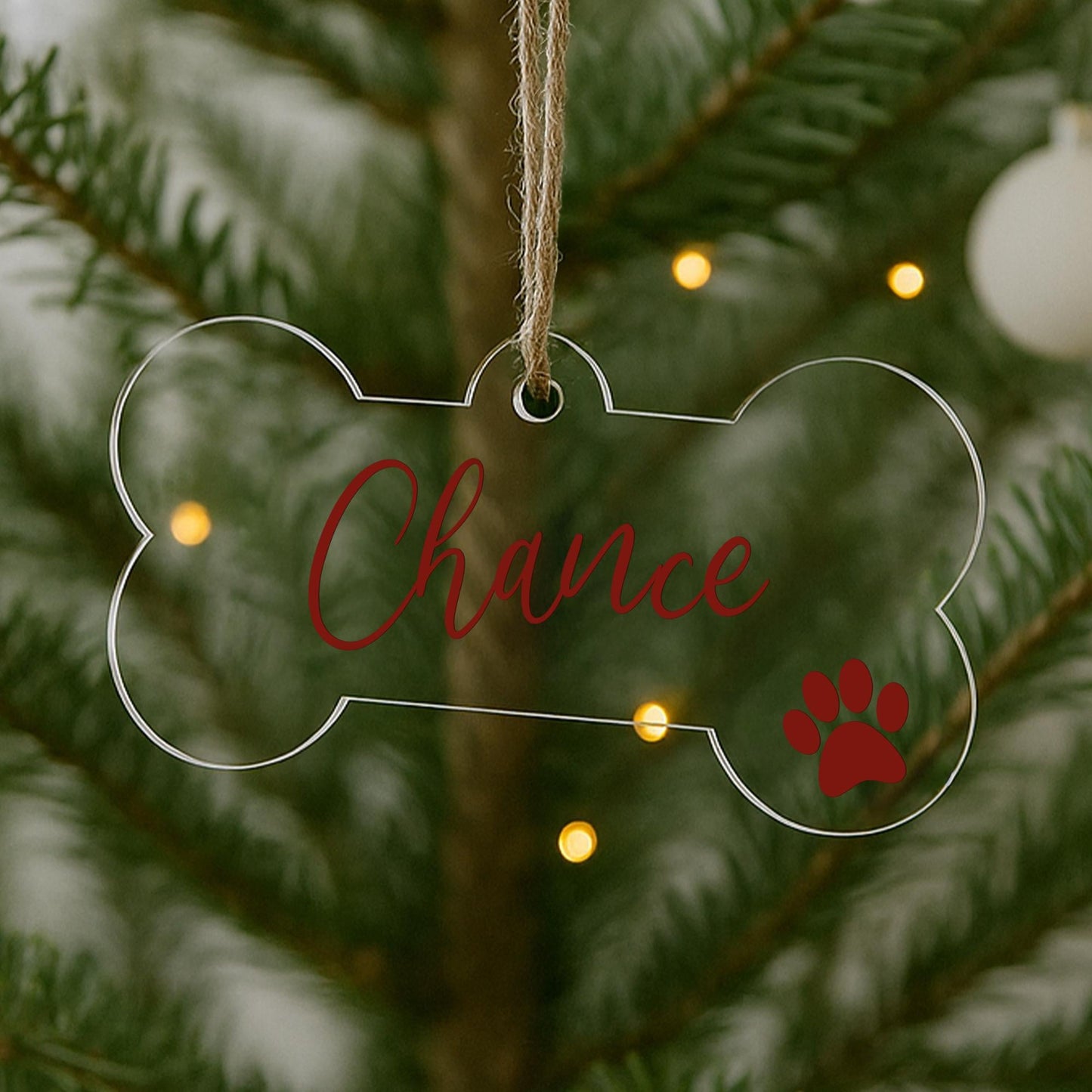Personalised Clear Dog Bone Christmas Bauble  Custom Pet Ornament with Name & Paw print | Puppys First Christmas Gift | Dog Keepsake