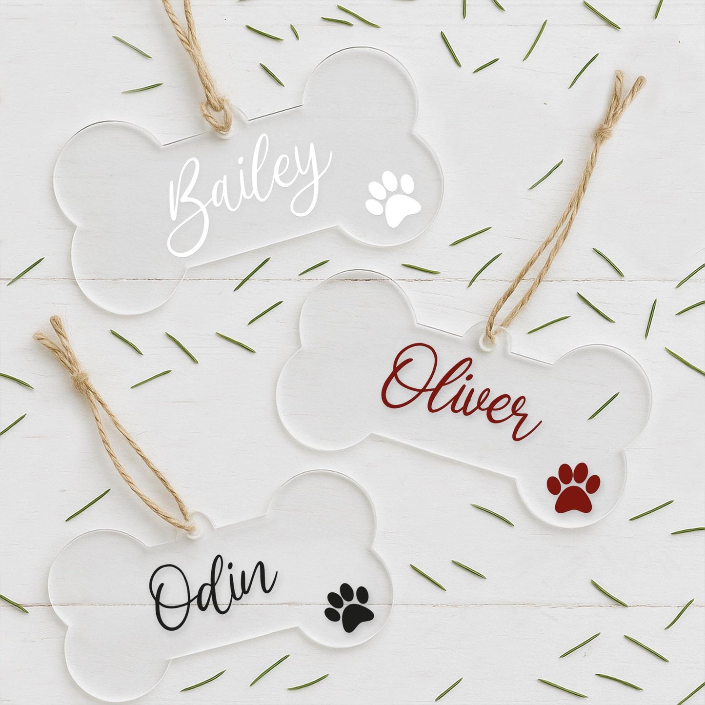 Personalised Clear Dog Bone Christmas Bauble  Custom Pet Ornament with Name & Paw print | Puppys First Christmas Gift | Dog Keepsake
