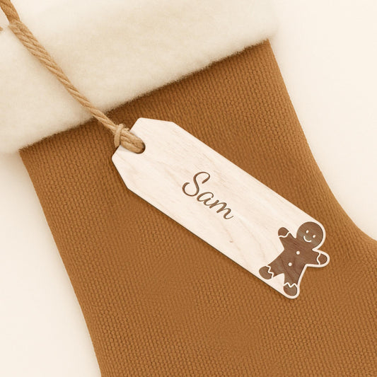 Personalised Wooden Christmas Tag  Gingerbread: Custom Name Gift Tag for Stockings, Presents,  Hampers & Tree Decorations  Reusable Tag