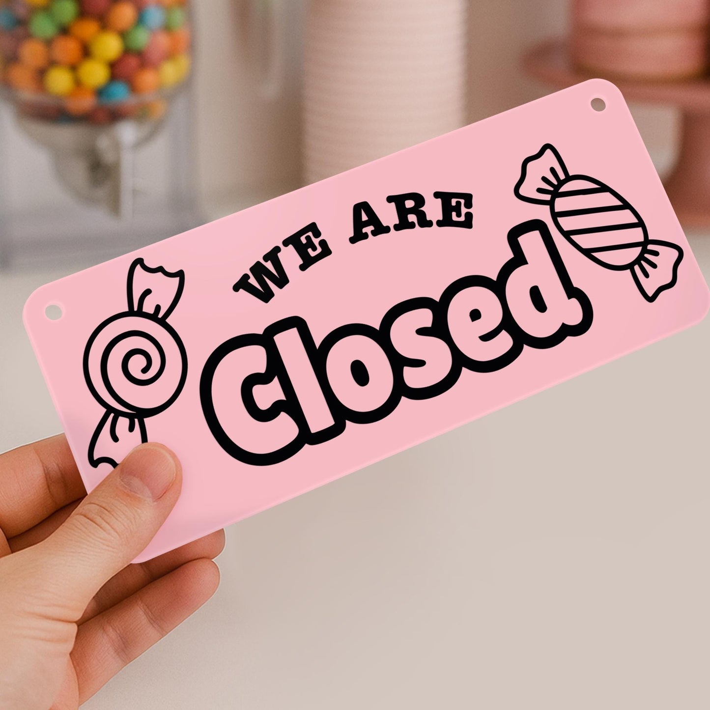 Double-Sided Sweet Shop Open & Closed Sign  03: Hanging Door Sign with Suction Cup, Custom Brand Colour Plaque, Sweet Shop Window Display