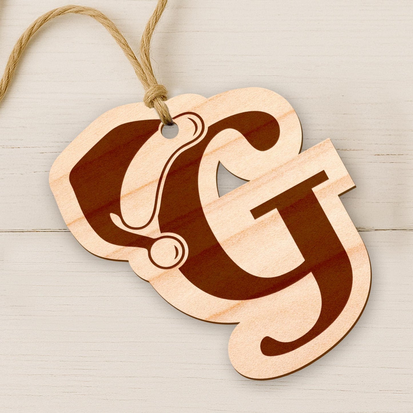 Personalised Wooden Christmas Initial Bauble with Santa Hat  Rustic Wood Letter Decoration for Tree, Gifts & Stockings