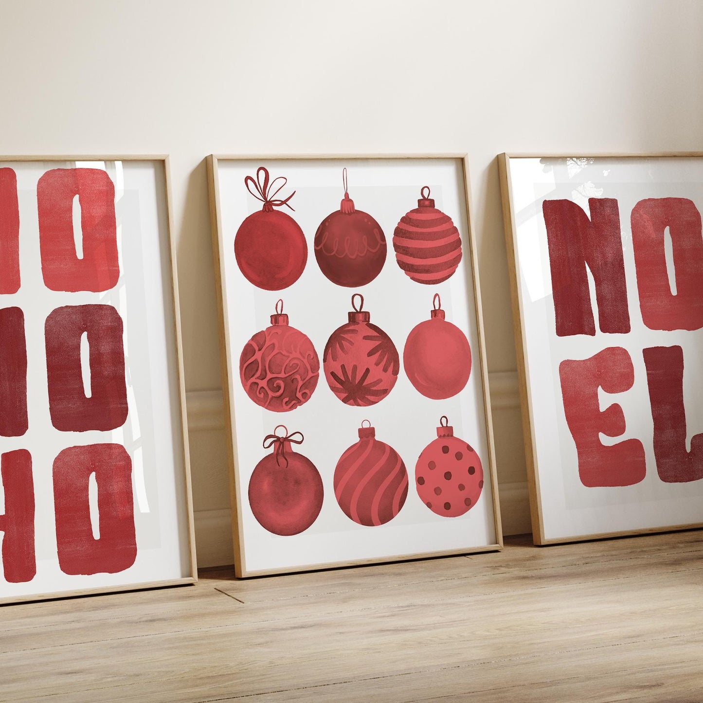 Christmas Wall Art Red Christmas Bauble Print  Festive Xmas Ornament Poster  Glossy Christmas Decoration Print | Seasonal Home Decor