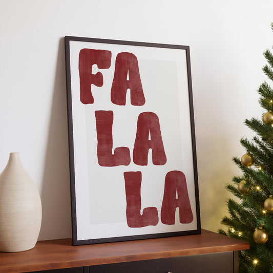 Red Christmas Print  Fa La La Poster  Modern Xmas Typography Wall Art  Minimal Festive Quote Decoration | Seasonal Home Decor