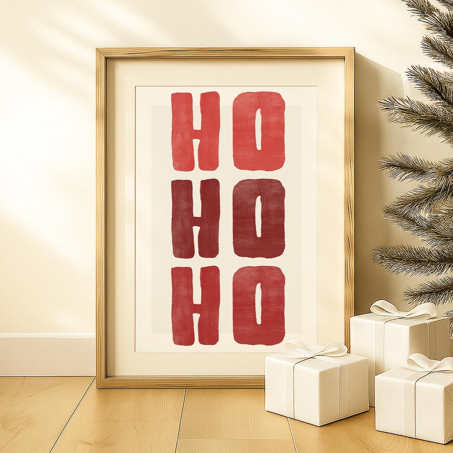 Red Christmas Print  Ho Ho Ho Poster  Modern Xmas Typography Wall Art  Minimal Festive Quote Decoration | Seasonal Home Decor
