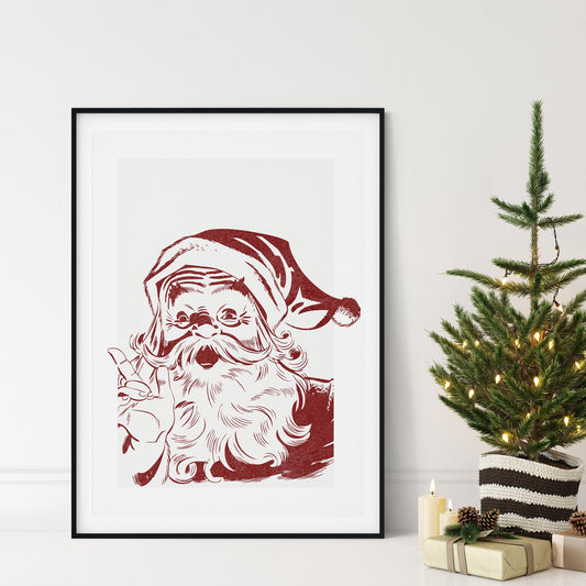 Red Christmas Poster - Vintage Santa Claus Wall Art Print  Father Christmas Illustration | Xmas Gallery Wall Art | Seasonal Home Decor