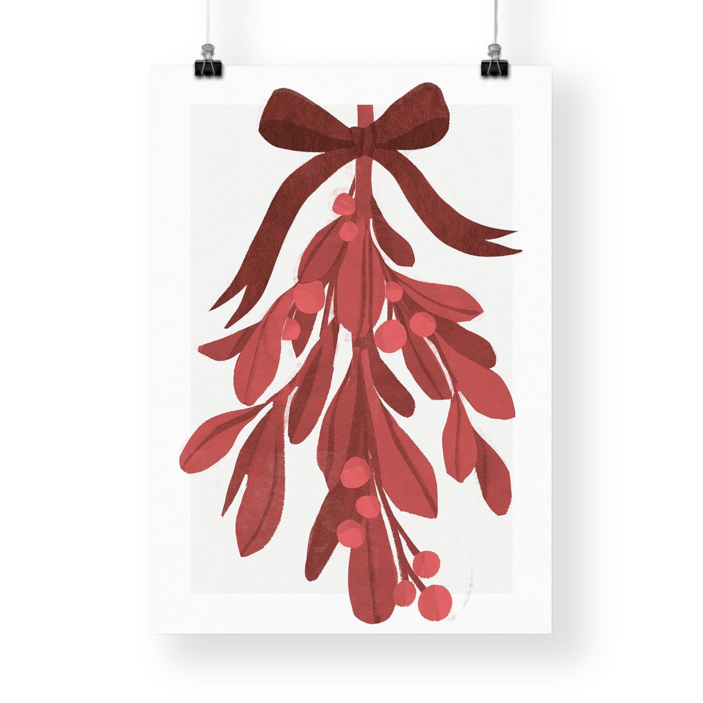 Cosy Christmas Print  Red Christmas Mistletoe Poster  Botanical Xmas Wall Art  Watercolour Festive Decoration | Seasonal Home Decor