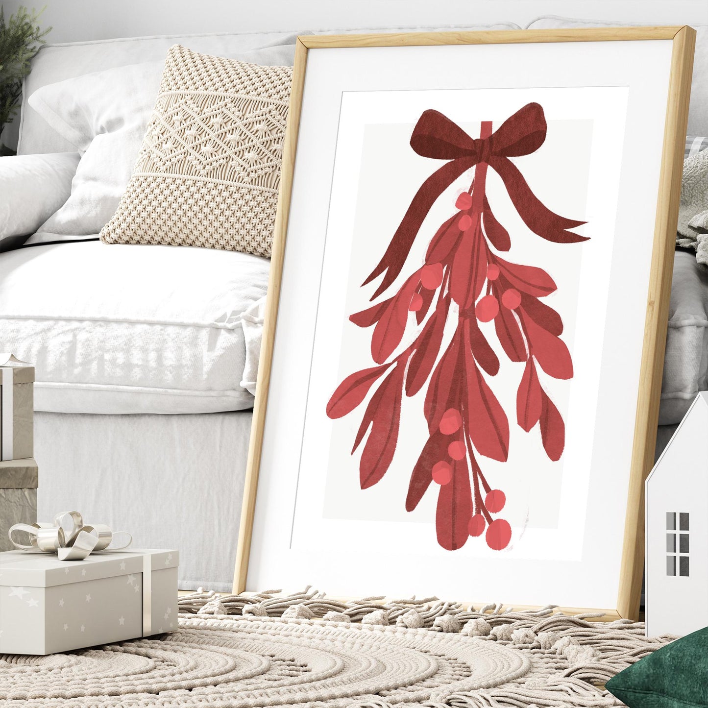 Cosy Christmas Print  Red Christmas Mistletoe Poster  Botanical Xmas Wall Art  Watercolour Festive Decoration | Seasonal Home Decor